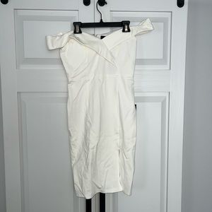 White off the shoulder cocktail dress.